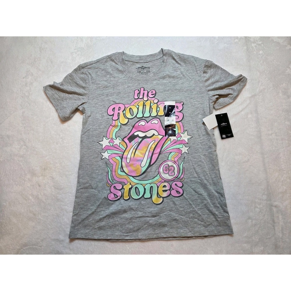 239 Rolling Stones 62 Graphic T Shirt Women's XS Gray Tongue Logo NWT Retro